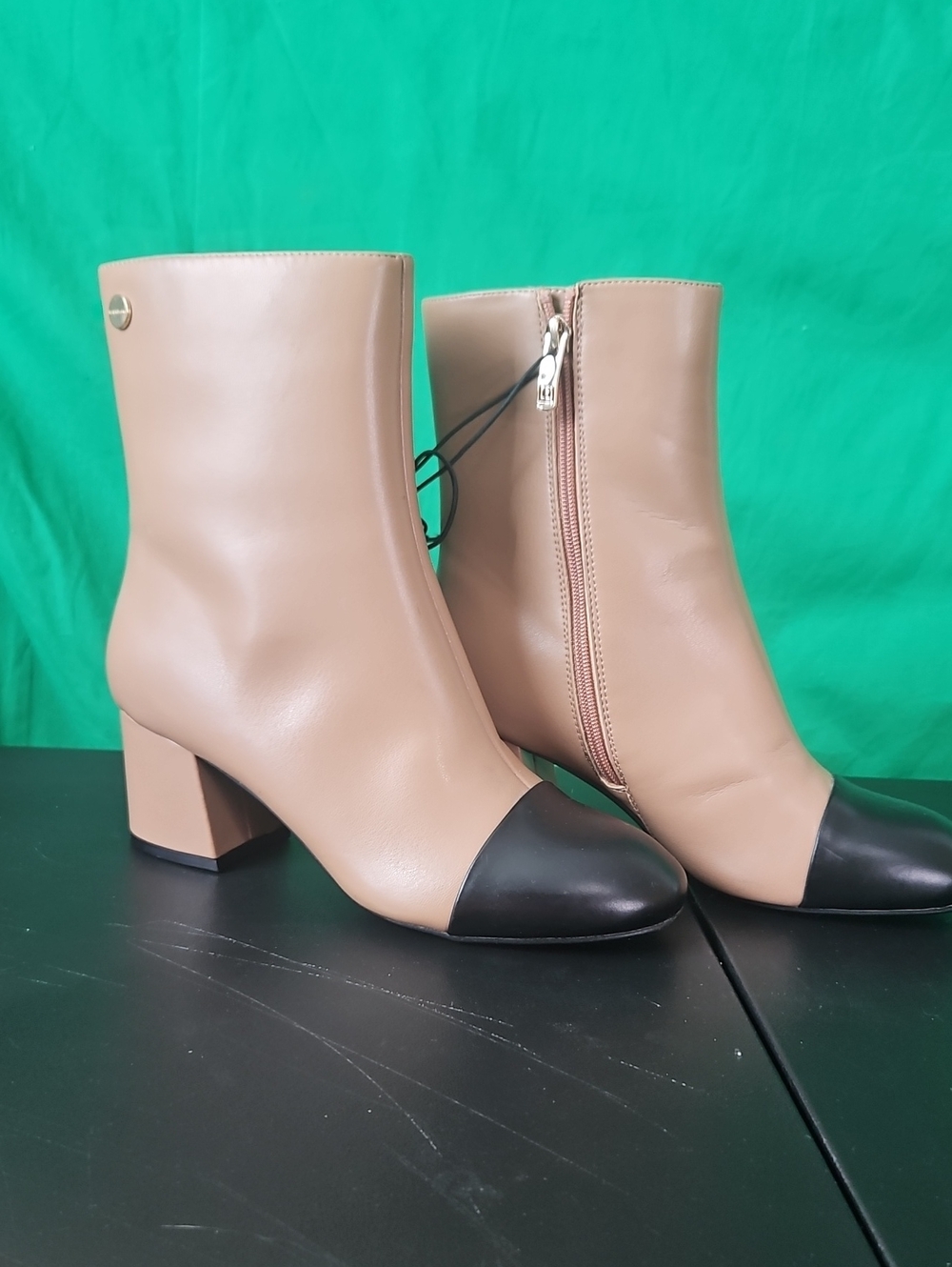 Liz Claiborne Tan Ankle Boots with Black Cap Toe